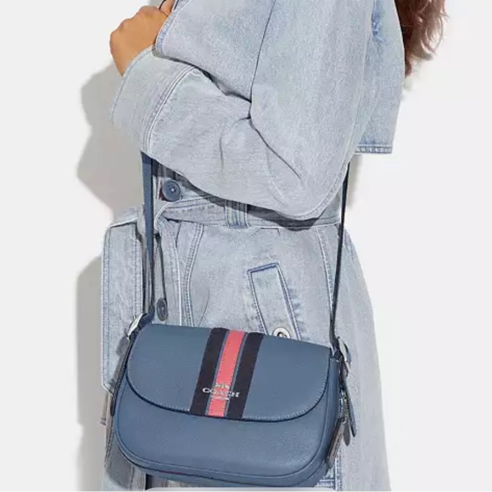COACH Marie Saddle Bag With Varsity Stripe - Picture 2 of 16